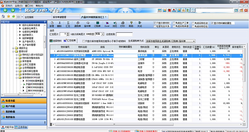 拓步ERP產(chǎn)品BOM材料匯總查詢