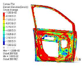 鉸鏈加強(qiáng)板拓?fù)鋬?yōu)化密度云圖