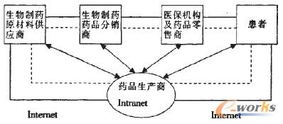 圖1 基于Internet/Intranet的生物制藥供應鏈信息系統(tǒng)網(wǎng)絡結構