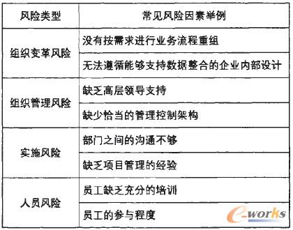 表1 中小企業(yè)實施ERP項目的風(fēng)險類型及常見風(fēng)險因素舉例
