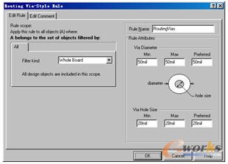 過孔類型設(shè)置對話框