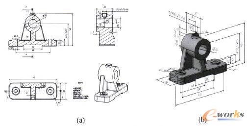 軸承座的工程圖與三維標(biāo)注圖