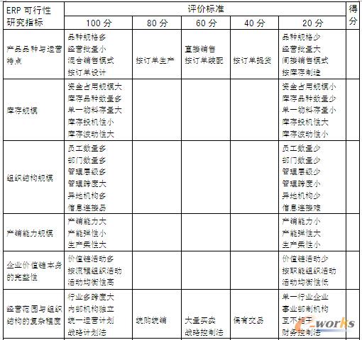 表2 企業(yè)實施ERP可行性研究模型指標打分標準匯總