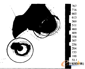 圖3 副車架有限元分析的應(yīng)力云圖(局部)