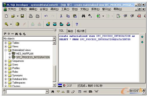 圖4 創(chuàng)建的SFC_PROCESS_INTEGRATION物化視圖