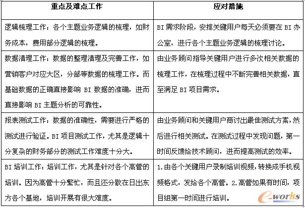 表1 日出東方BI項(xiàng)目重點(diǎn)及難點(diǎn)工作